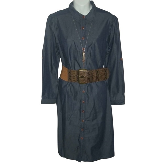 eShakti Dress Chambray Denim Button Down Shirt Custom Duster Minimalist Preppy - Picture 2 of 13